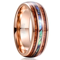 8mm acacia abalone shell tungsten steel ring male rose gold engagement anniversary birthday gift wood men ring