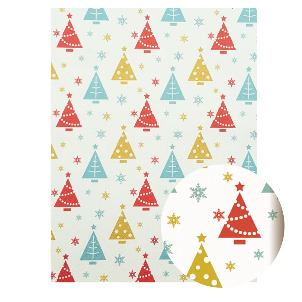 QIBU 1pcs Christmas Faux Leather Sheets Vinyl Fabric Cartoon Elks Printed Leather Bow Fabric DIY Bags Material Synthetic Leather - Цвет: 03