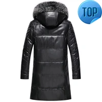 genuine leather winter jacket men fox fur hooded long sheepskin coat mens down jackets 2021 men leather jacket