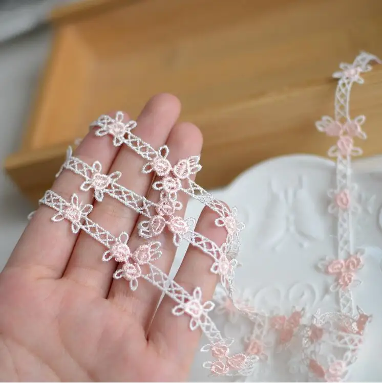 10 Meters Delicate Water Soluble Lace Trimming Pink Flower Fabric Decoration Diy Headscarf Hair Clothing Trim Ribbon | Дом и сад