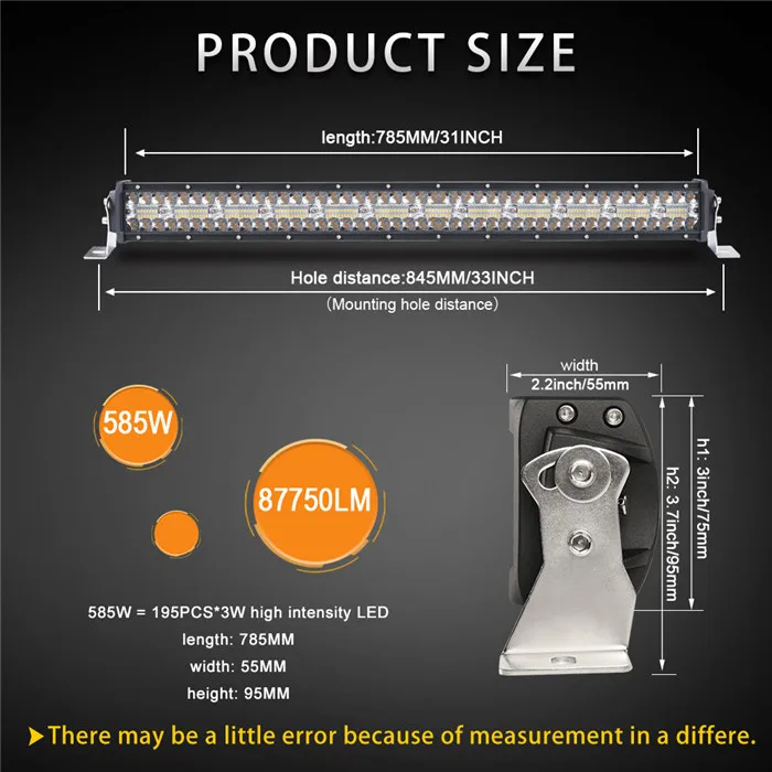 32 inch no Wires CO LIGHT 42 дюймов 3 ряда Led Light 4x4 внедорожный бар 780 Вт Стробоскопическая Светодиодная лампа для авто 4WD грузовик ATV 12 в 24 в трейлер рабочие огни 12 в 24 В - Цвет: 32 inch no Wires