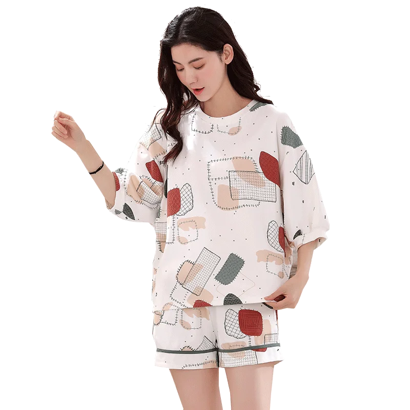 Женские пижамные комплекты размера плюс из 100% хлопка летняя одежда для сна с