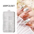 Накладные ногти, 100 шт.кор., прозрачные, бесшовные, полное покрытие, накладные ногти, короткие, Т-образные, капля воды, стикер на полную длину накладные ногти