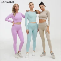 ganyanr fitness clothing gym wear yoga set tracksuit 2 piece women workout sportswear jogging leggings suits sweat gym bodysuit