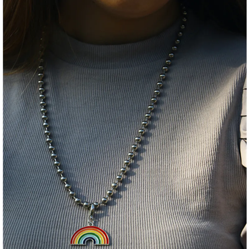 Модная бижутерия Радужное ожерелье с кулоном цепочка на свитер бусинами