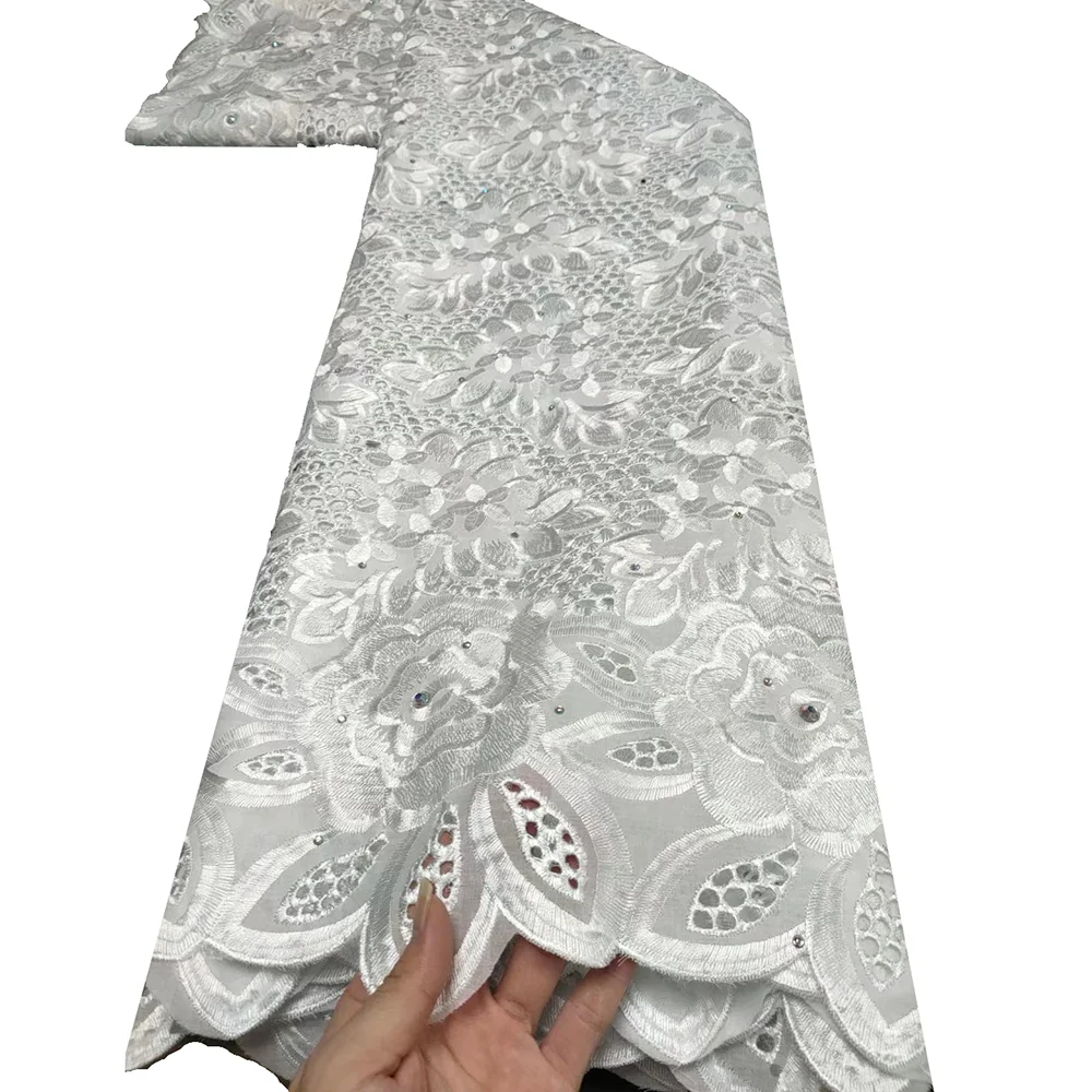 

Sinya 2022 High Quality African White Bridal Cotton Swiss Voile Lace Fabric For Wedding Party 5 Yards