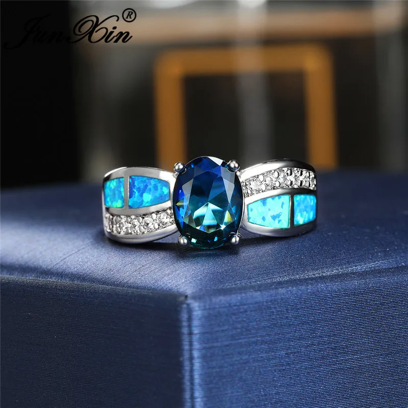 Роскошное кольцо с голубым и белым огненным опалом серебряный цвет Радужный