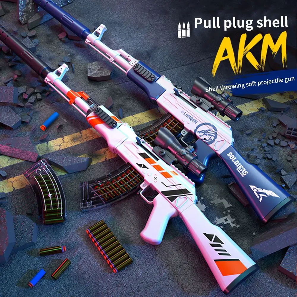 

AKM Shell Throwing Soft Bullet Gun Toys Rifle Eating Chicken Model Boys Weapon For Shooting Outdoor Fighting Gun Paintball