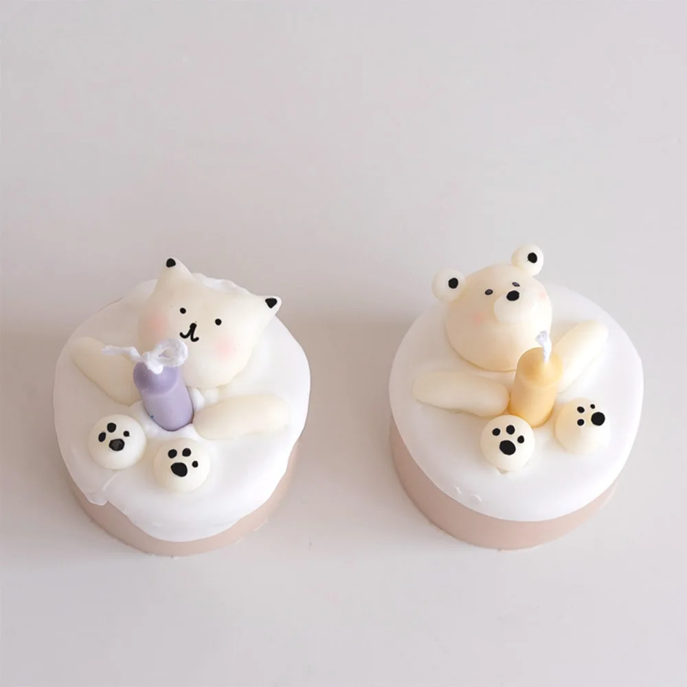 Креативная форма для свечей из силикона с изображением разделывающегося котенка-медведя для изготовления гипсовых диффузоров и форм для мыла и фондана для изготовления домашних украшений.
