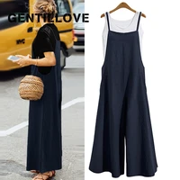 women strap loose jumpsuit summer casual wide leg pants solid dungaree bib overalls sleeveless oversized cotton linen jumpsuits