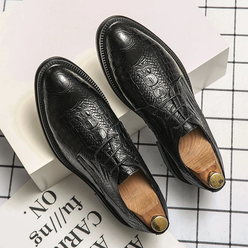 

Movechain Fashion Men's Crocodile Grain Leather Lace-Up Dress Shoes Man Business Oxfords Mens Casual Wedding Driving Flats