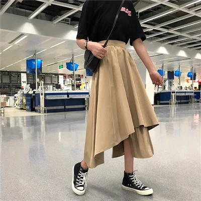 Двухслойная Асимметричная черная юбка длинная юбка-зонтик в стиле Ямамото для