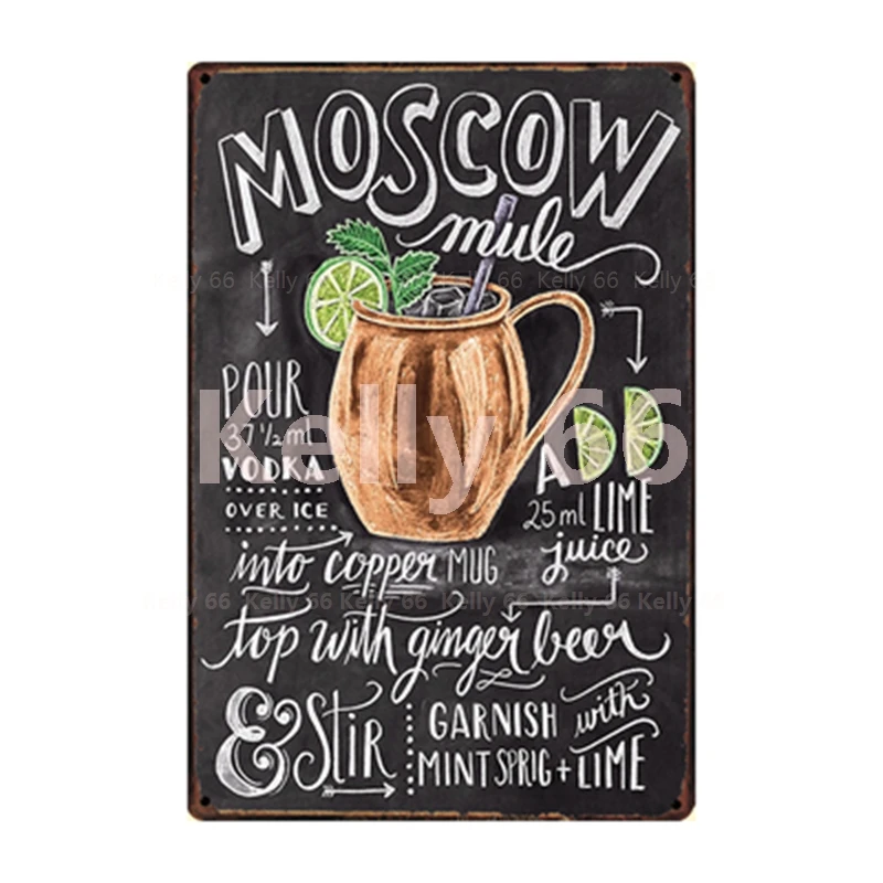 [Kelly66] металлическая вывеска для рисования мелом коктейль зомби Amaretto Sour Mai Tai