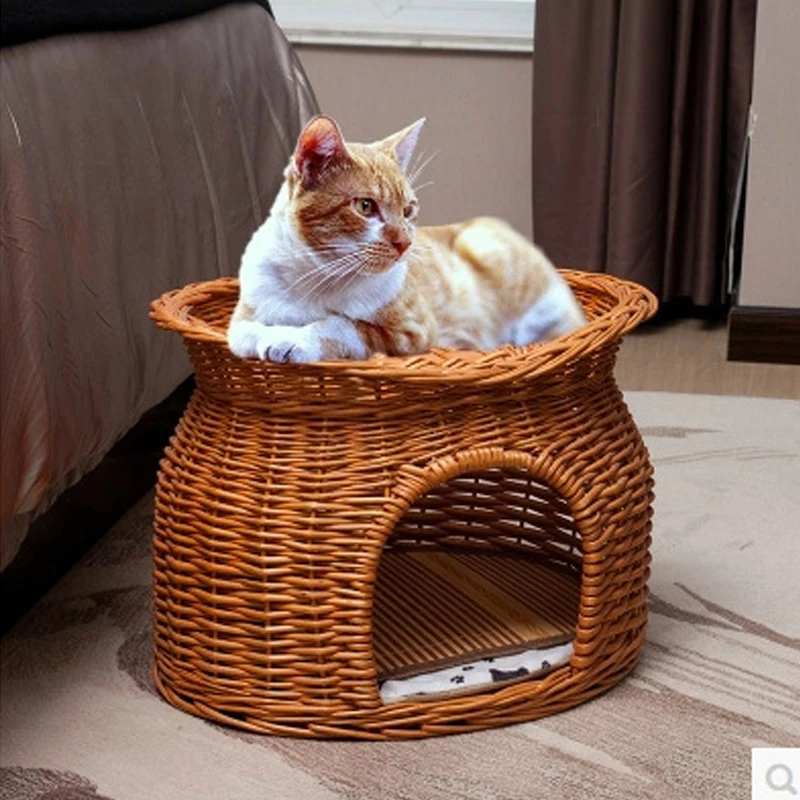 Price Rattan vime gato ninho quatro estações casa cães de estimação camas para cães pequenos esteira de pelúcia mão lavável filhote de cachorro cama gato canil sofás