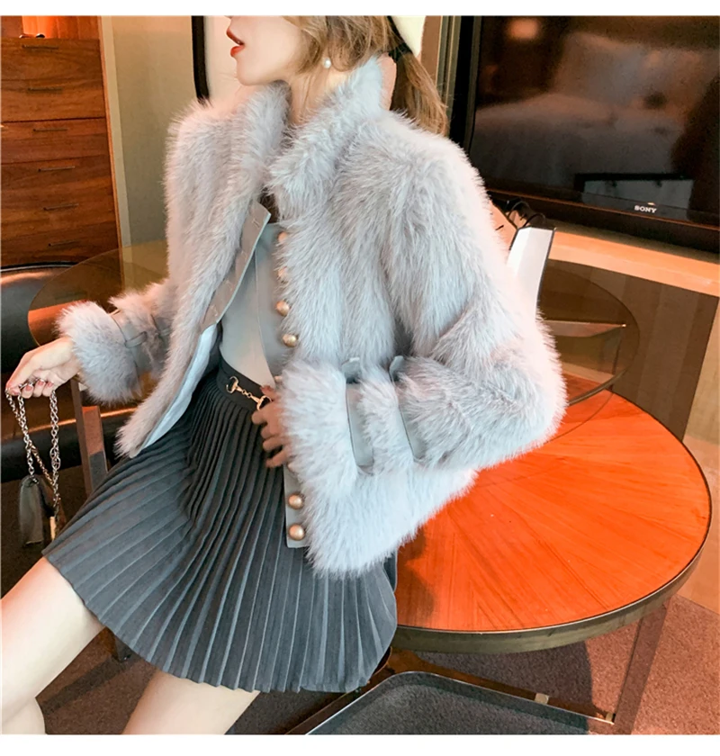 FANIECES шуба  Elegant White Faux Fur Coat Thick Warm Luxury Short Fur Outwear Pearl Buttons Women's Winter Jacket шуба женская
