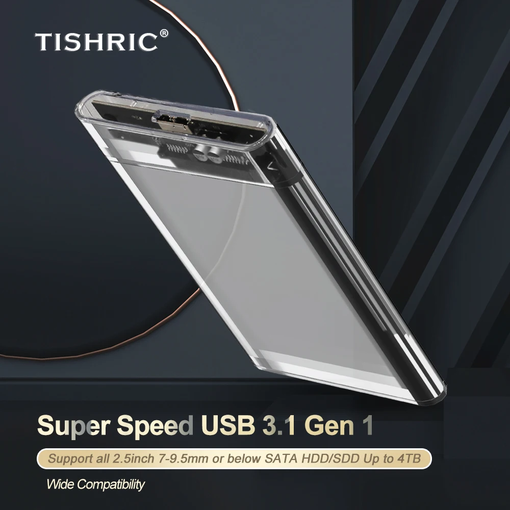 TISHRIC Прозрачный жесткий чехол Caddy Корпус для жесткого диска 2 5 SSD SATA USB 3 0 Тип C 1
