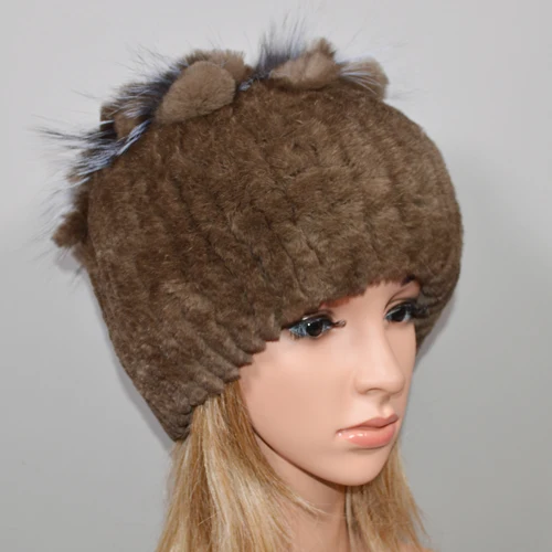 sable mink color Зимние новейшие цветные вязаные шапки Настоящий мех кролика женские меховые шапочки кролика рекс шапки из натурального меха кролика рекс - Цвет: sable mink color