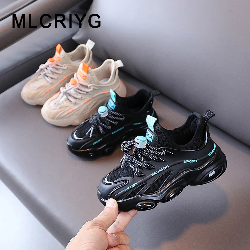 

Детские кроссовки без шнуровки, брендовые сетчатые, повседневная обувь для мальчиков и девочек, кроссовки на массивной подошве, черные, на о...