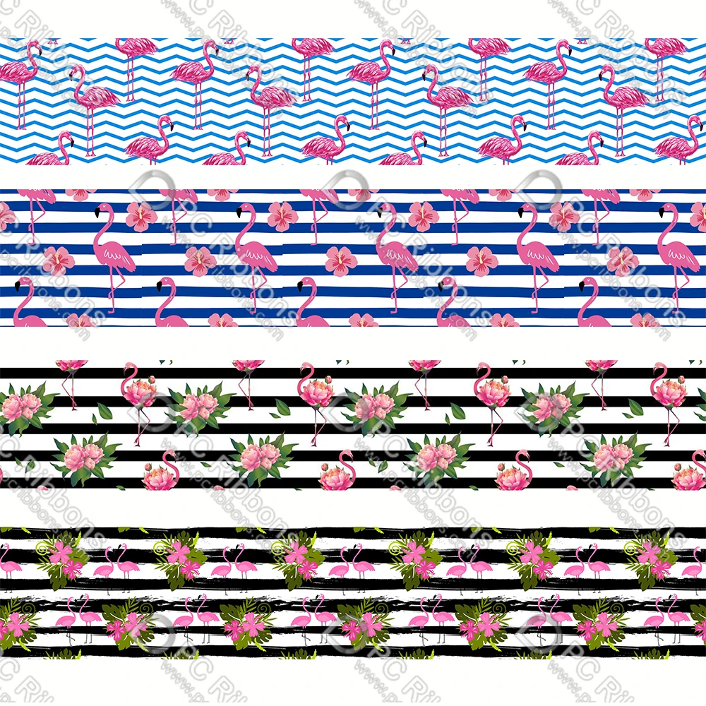 

16-75 мм мультяшная полосатая и с принтом фламинго, Корсажная Полиэстеровая лента, 50 ярдов, для упаковки подарков, банты «сделай сам», свадебны...