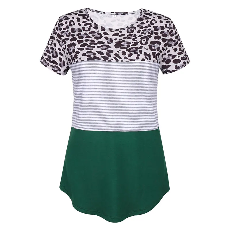 

Women's T-Shirt Casual Leopard Striped Top Clothes Women Camiseta Mujer Summer Top Round Neck Short-sleeve