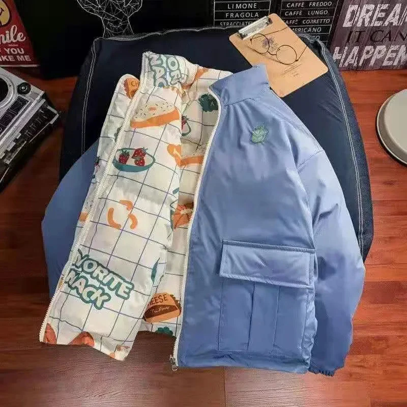 

Пальто женское двухстороннее на молнии с воротником-стойкой и большими карманами