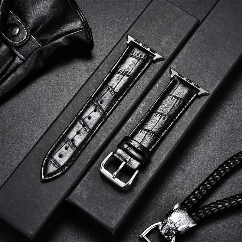 

Business Grain Leather Watchbands for Apple Watch 6 SE 5 4 3 2 1 Calfskin Watch Strap 44mm 42mm 40mm 38mm Bracelet for iwatch