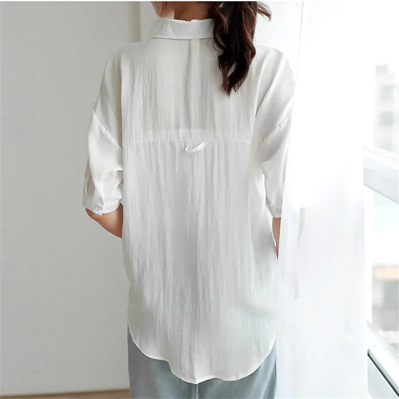 

HziriP 2020 Large Size Simple High Quality Tops Office Lady Solid Summer Thin Gentle Hot Loose All Match Short Sleeve Shirts