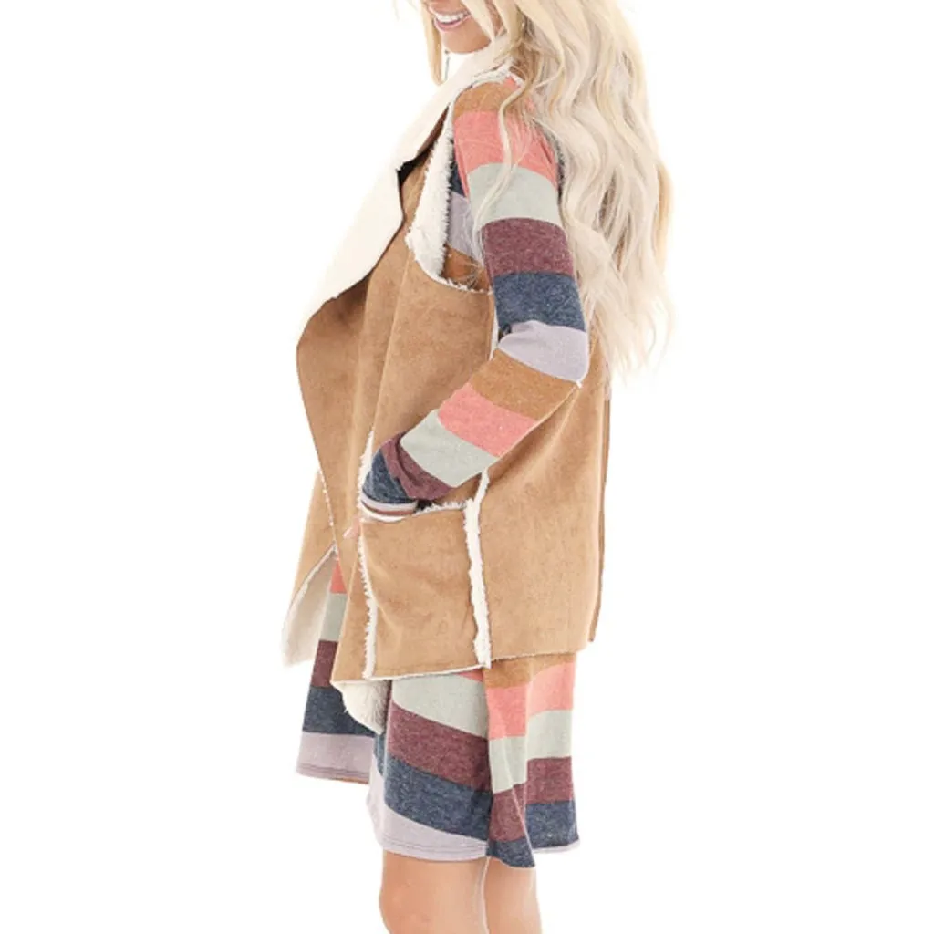 Винтажный женский замшевый жилет теплые флисовые осенне зимние куртки с