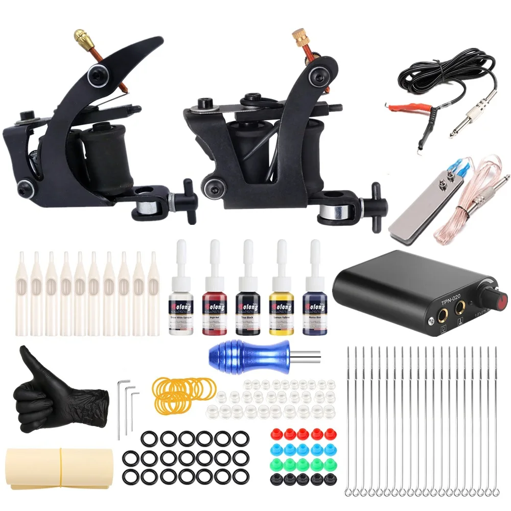 

Professional Full Set Coil Tattoo Machine Liner Tattoo Accessories Power Supply Aluminium Alloy Handle