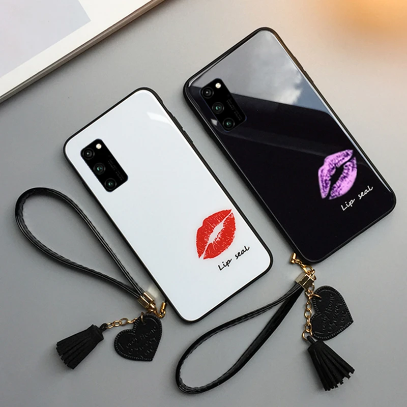 Чехол для Samsung Galaxy A71 A51 жесткий защитный чехол со стеклом с принтом губ и