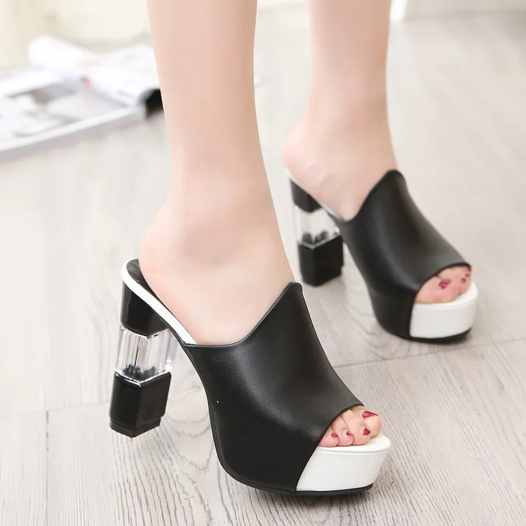 Женские кожаные шлепанцы на подошве женские пикантные мюли высоком каблуке