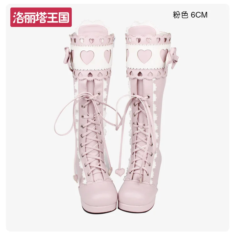 

Super Mooie Japanse Ronde Neus Lolita Laarzen Zoete Kant Boog Hart Vorm Bgx Prinses Cosplay Schoenen Kid Meisje Vrouwen Gift