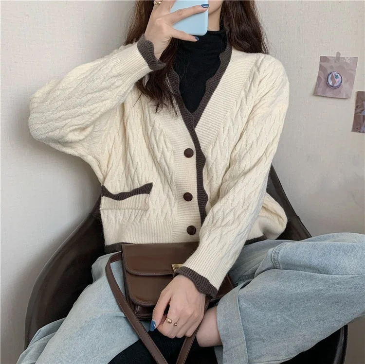 Кардиган Unif женский с V-образным вырезом свободный трикотажный короткий свитер