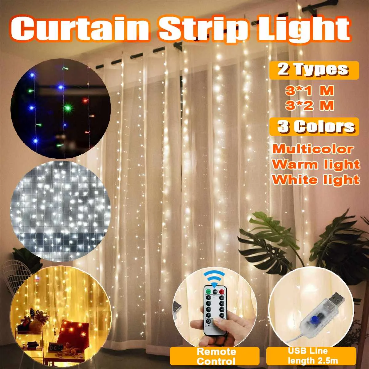 

USB Светодиодная лампа романтический свадебный занавес Строка светильник с пультом дистанционного управления светодиодные ленты для рожде...