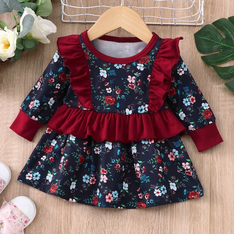 

Newborn Dresses Toddler Dresses Baby Girl Clothes Spring Fall Floral Ruffles Long Sleeve Baby Dress Boho Princess Dress 0-18M