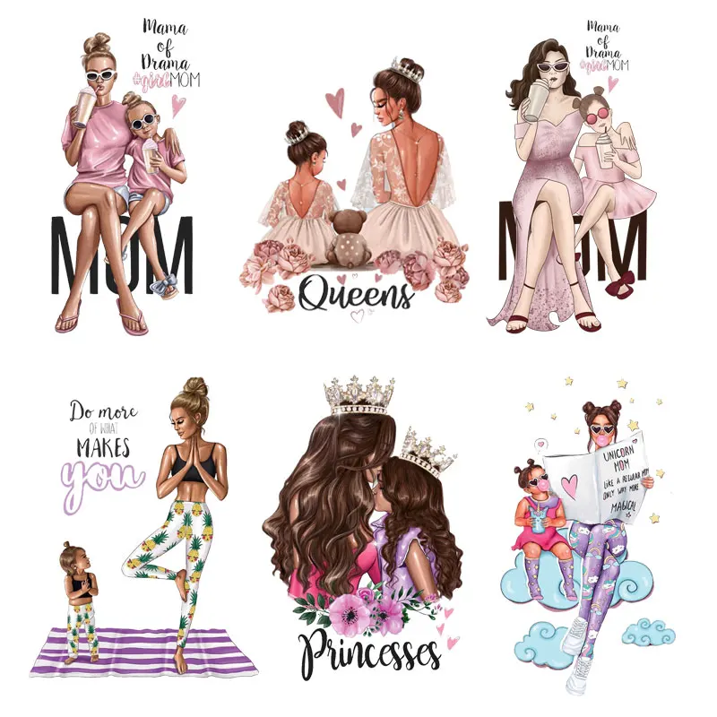 

Fashion Parent-Child Patches On Clothes Washable T-Shirts Thermo Adhesive Stickers Beautiful Girl Iron-On Transfer For Clothing