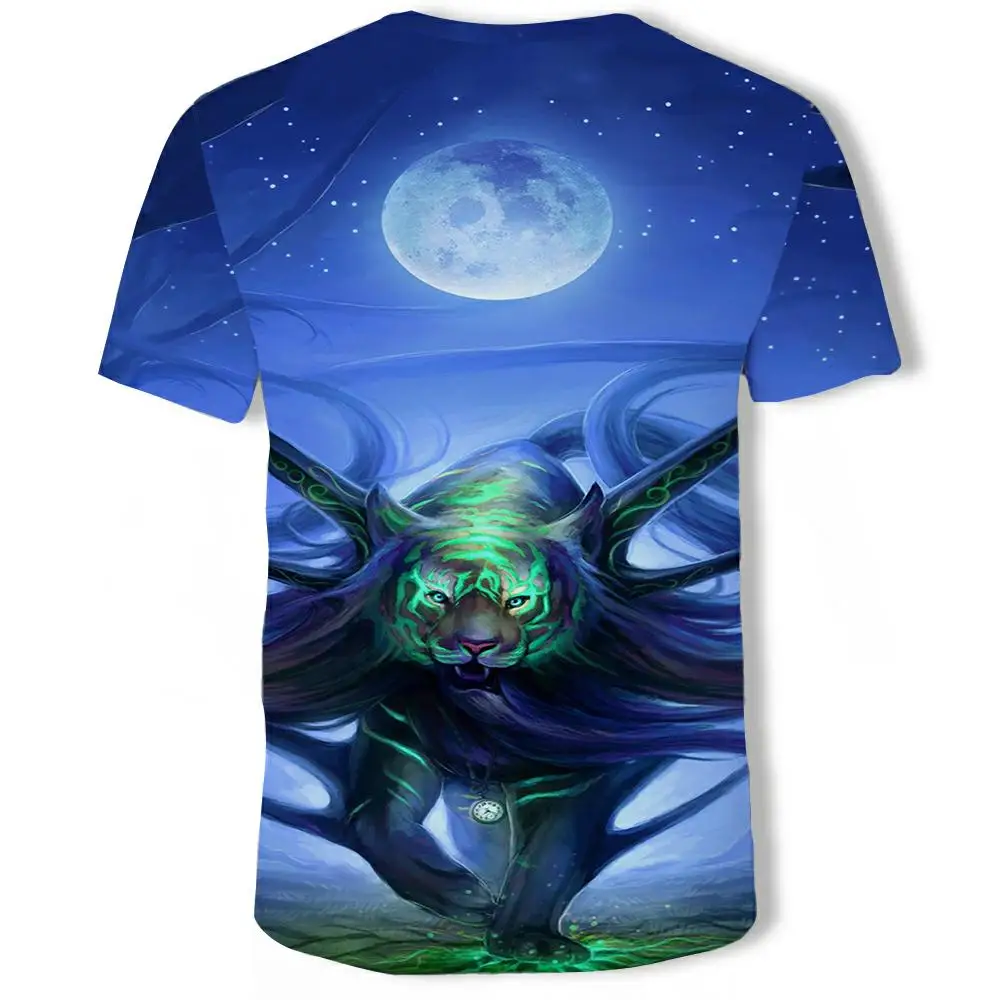 

Beauty And Tiger Male Animal T-shirt Forest 3d Printing Hip Hop Slim Cool Round Neck Men's Wear New Summer Plus Size