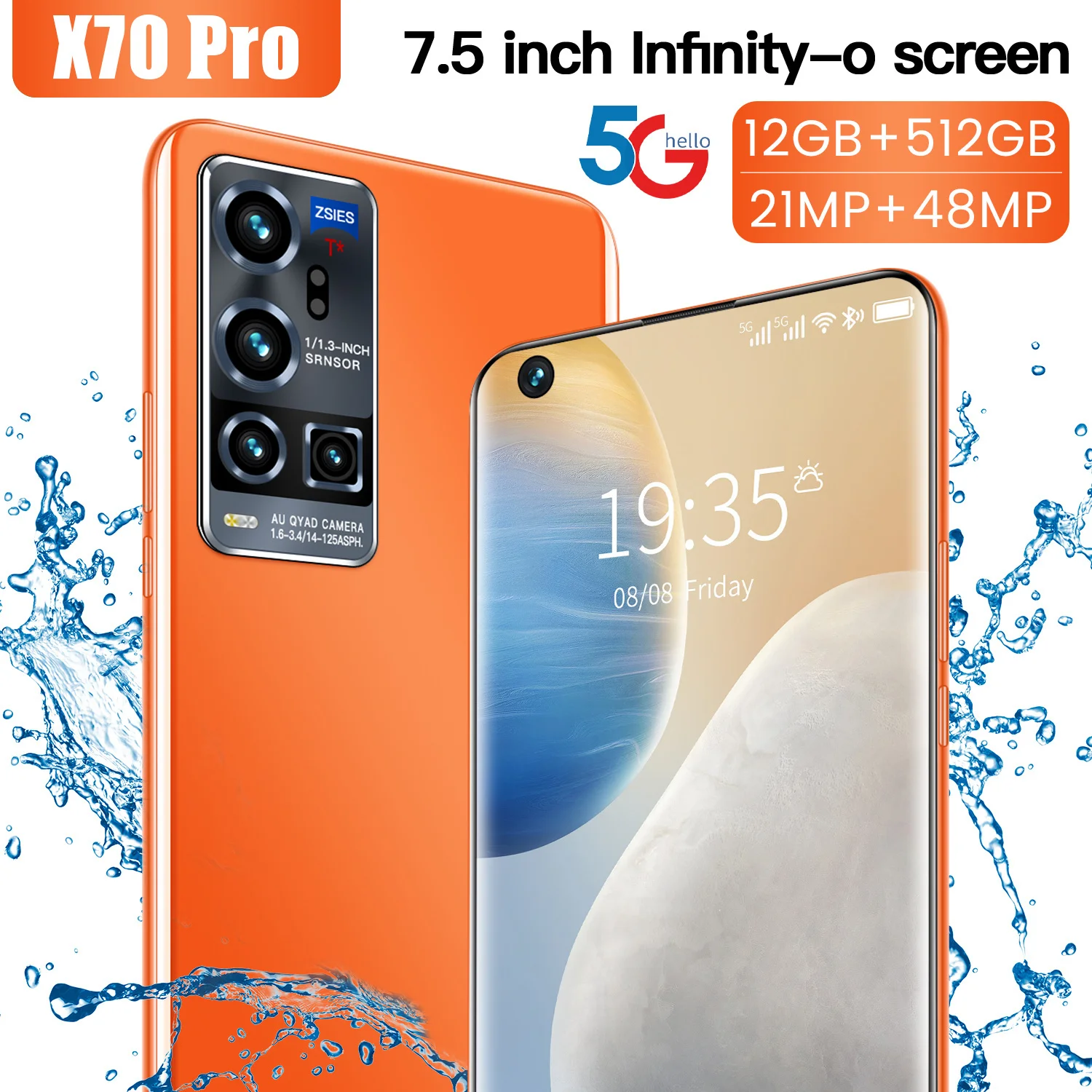 

Global Version X70Pro 7.5Inch Smartphone 5600mAh Android 10.0 Face Unlock Cellphone 12+512GB 4G 5G Network Mobilephone