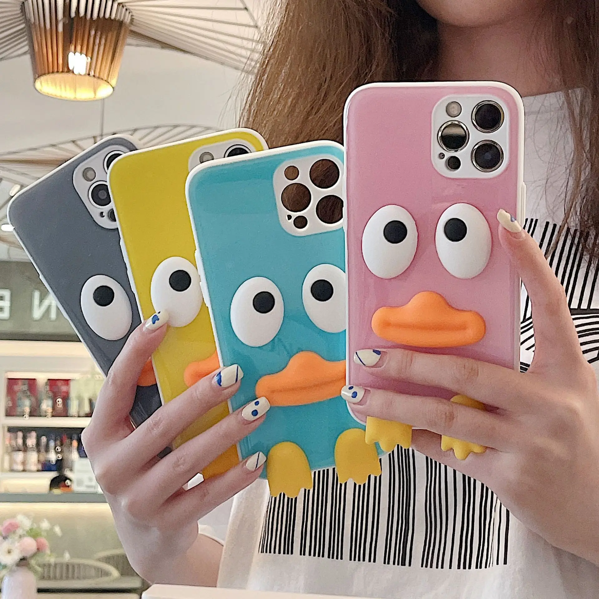 

Cute Duck Phone Case for iPhone 12 11 Pro Max Soft Coque XR X XS Max 8 7 Plus Anti-knock Lens Protection Back Cover Fundas