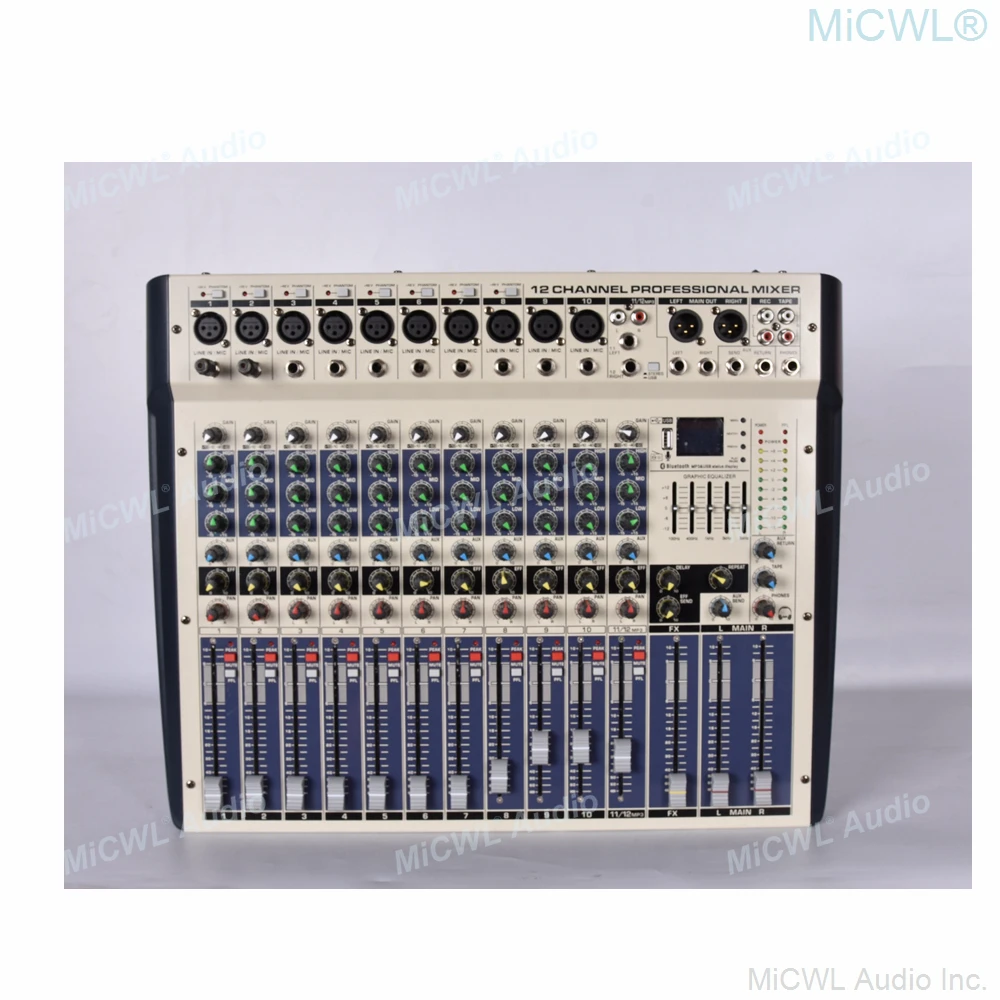 

MiCWL 12 Channel 2400W Power Mixing Console White Audio Mixer with 2400 Watt Amplifier Bluetooth Record 99 DSP effect USB 48V