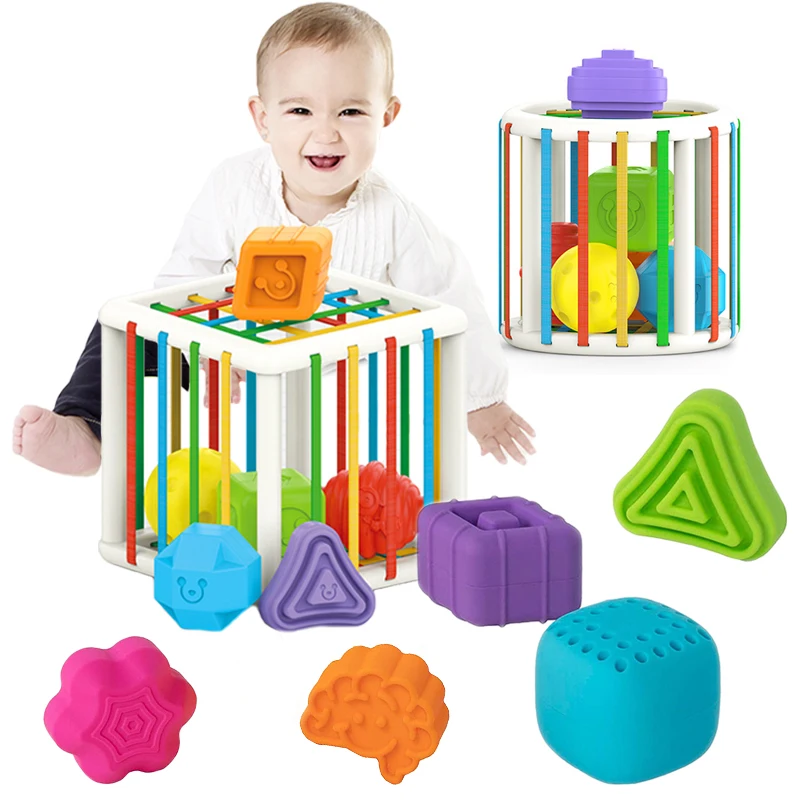 

Игрушка-сортировщик для малышей в форме малыша, игрушка с тактильным прикосновением, от 10 месяцев до 3 лет, InnyBin, мягкий куб, Обучающие игрушк...