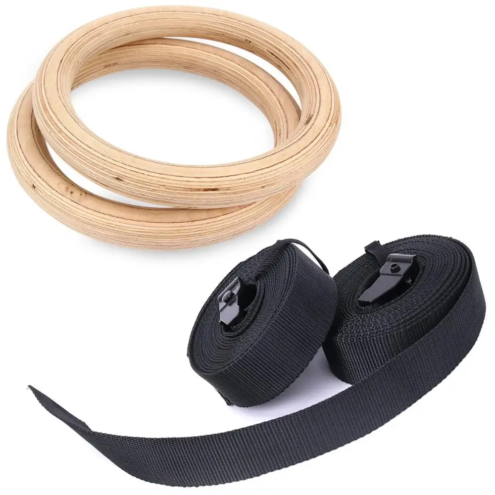 

Wooden Gymnastic Rings with Heavy Duty Adjustable Straps - Gym Ring for Strength Training, Workout, Bodybuilding