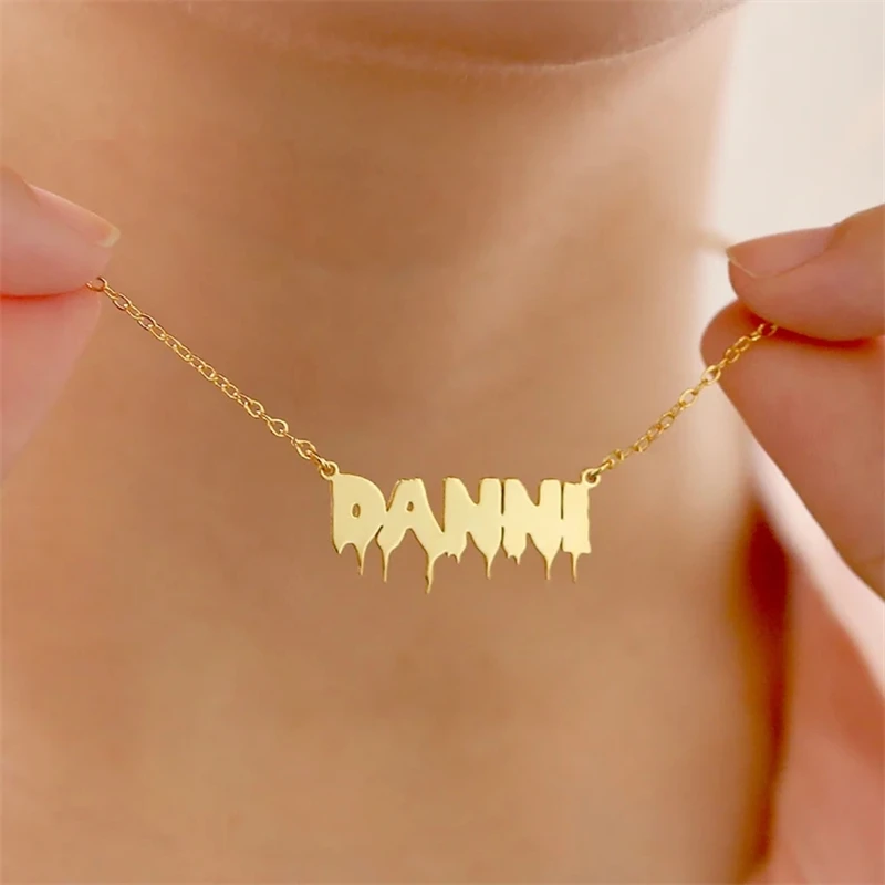 

Customize Melting Effect Name Custom Necklace Stainless Steel Female Necklace Wedding Engagement Jewelry Valentine's Day Gift