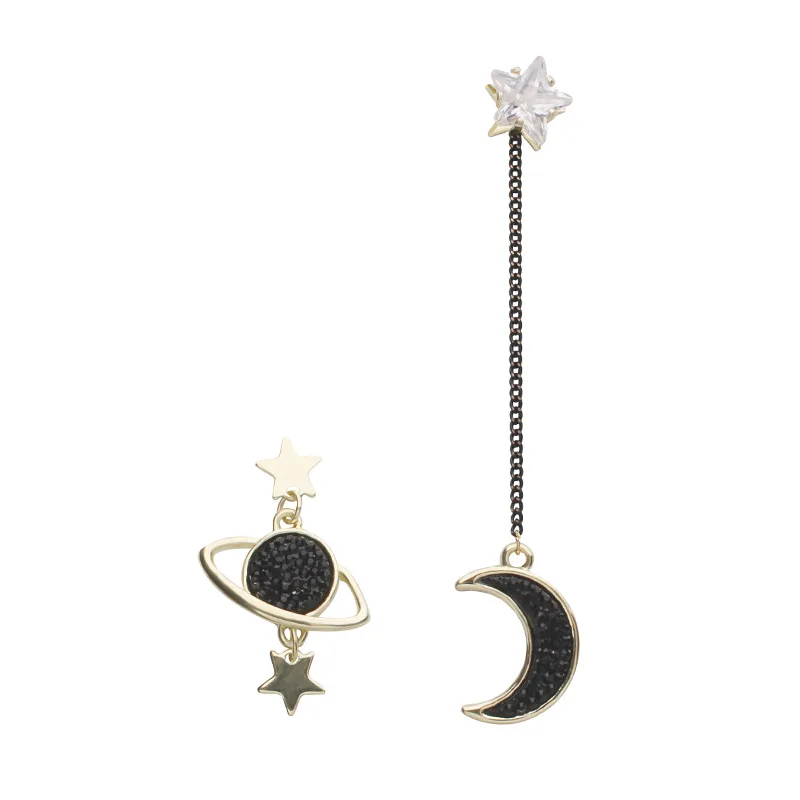 

Asymmetric long earrings female simple wild five-pointed star zircon earrings creative new stars moon earrings