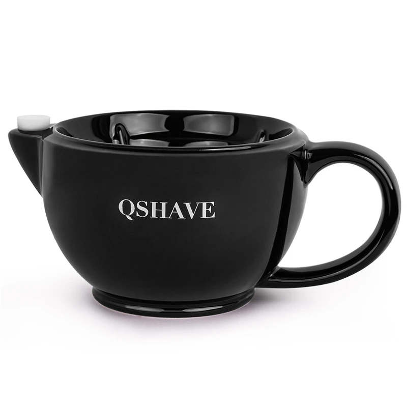 QSHAVE бритва, кружка для бритья, наполненная горячей водой, сохраняет вспененную поверхность, всегда согревает ее, большой размер, чаша ручной работы, керамическая чашка черного и белого цвета