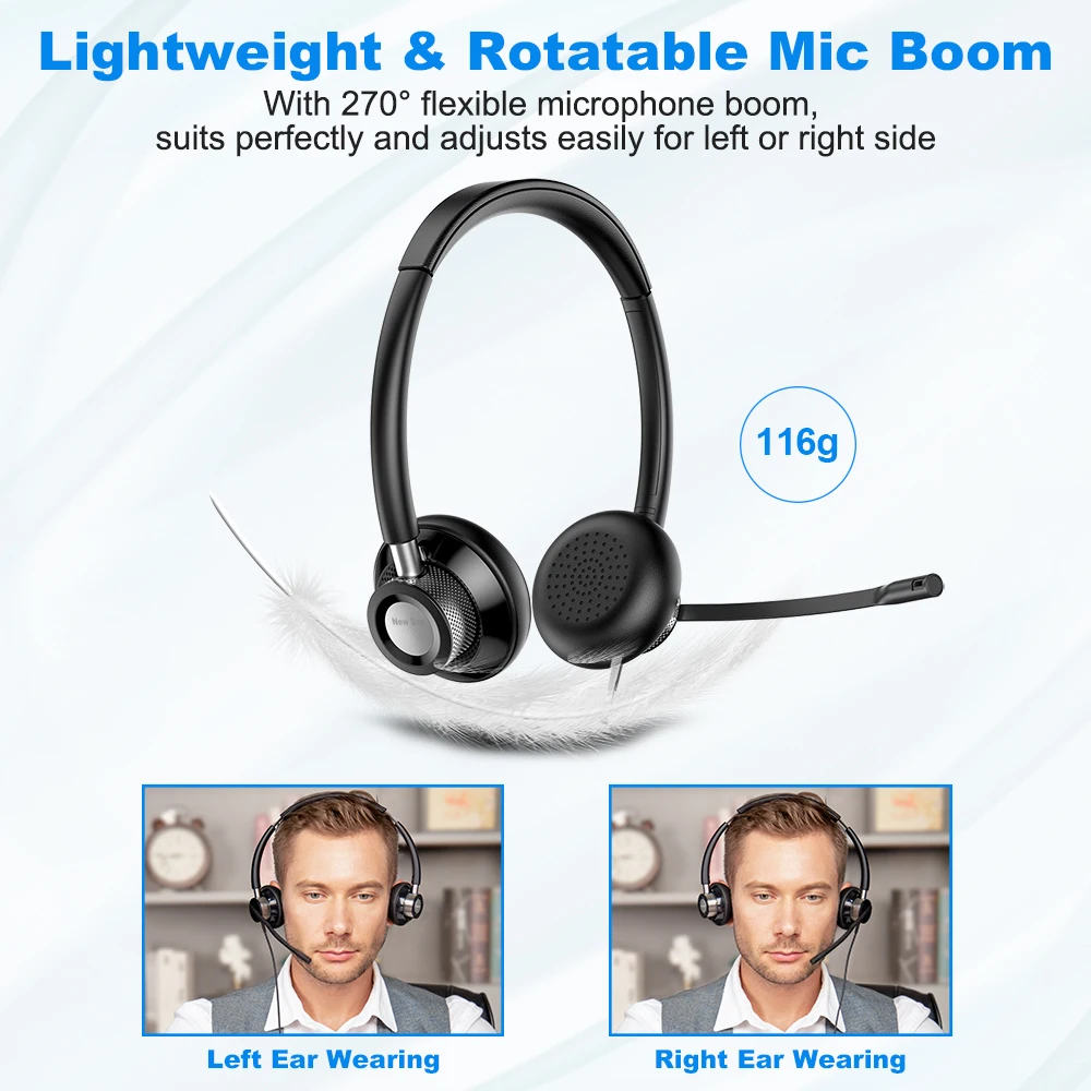 New Bee USB Headset with Rotatable Microphone for PC 3.5mm Business Headphones Mic Mute Noise Cancelling Call Center | Электроника