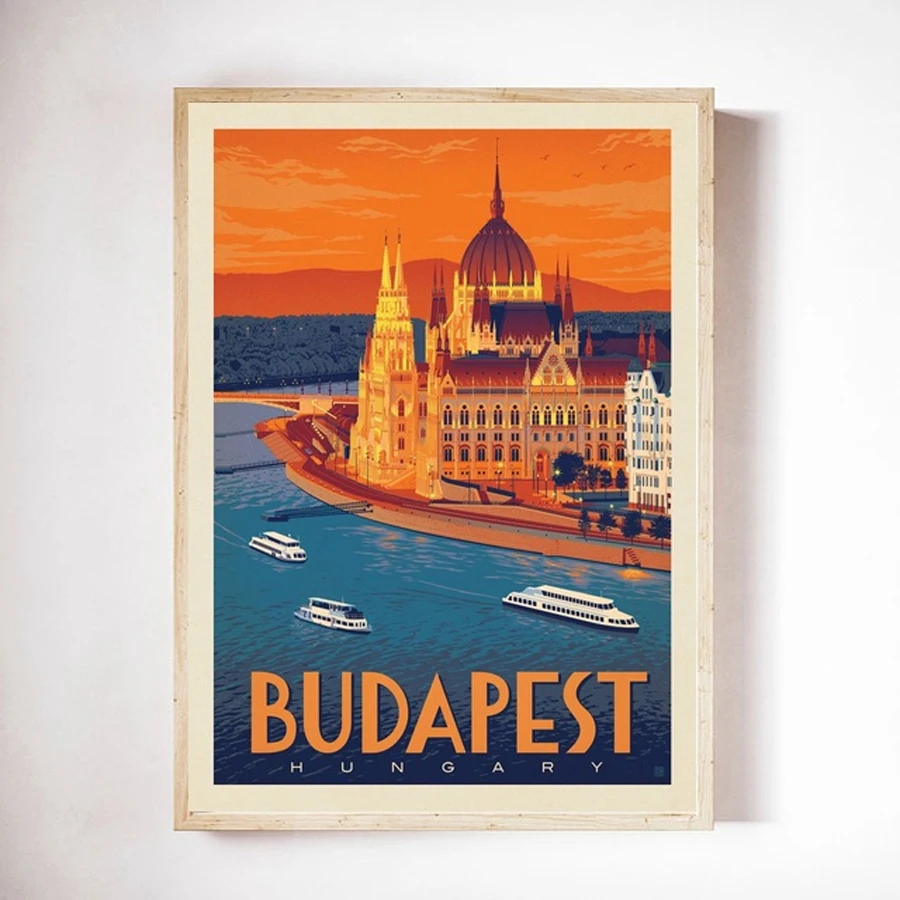 MT1254 Венгрия Будапешт путешествия город акварель Настенная картина холст