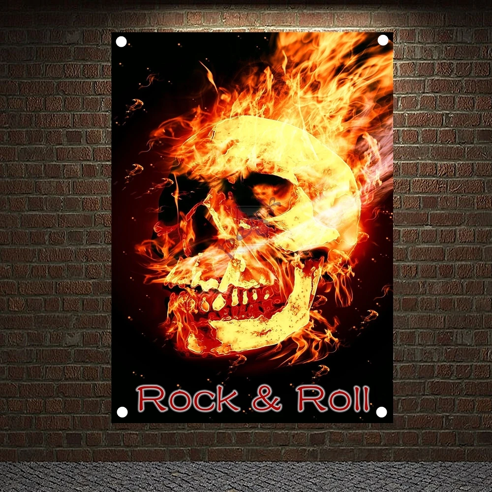 

Scary Bloody Metal Music Stickers Rock Band Poster Four Holes Banners Wall Flags Tapestry Cloth Art Bar Cafe Hotel Decor A1