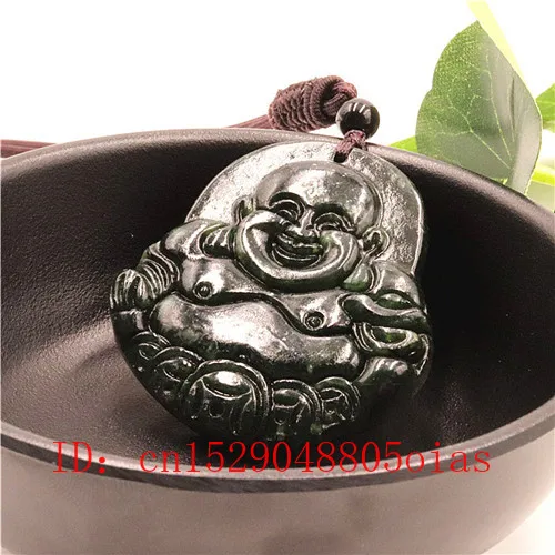 Ожерелье с подвеской из натурального китайского черного и зеленого нефрита Maitreya