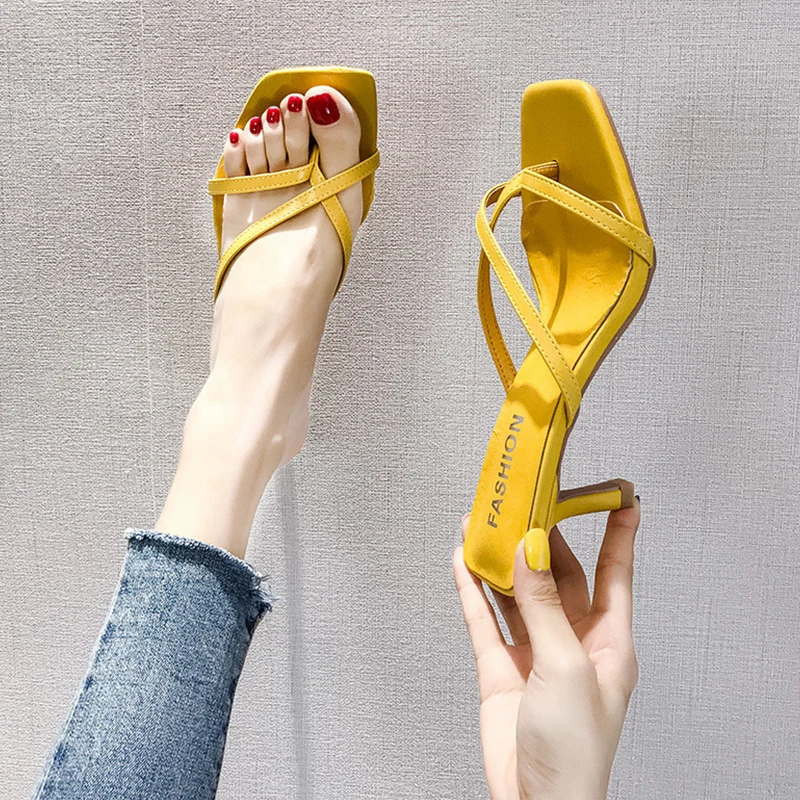 

Med Thin Heels High-Heeled Shoes Lady Slippers Casual Slides Platform Slipers Women Luxury Summer Soft 2021 Basic PU Fashion Rub
